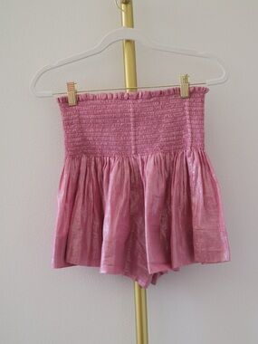 Koch Erika Skirt Pink Metallic Smocked Waist Skort Mini Skirt